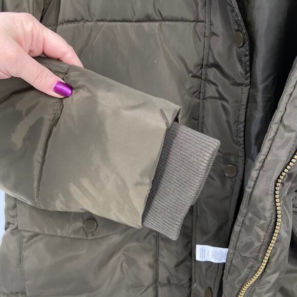 Lucky Brand Puffer Jacket Size L Parka Coat Quilted Fingertip Army Green Hooded - Picture 9 of 14